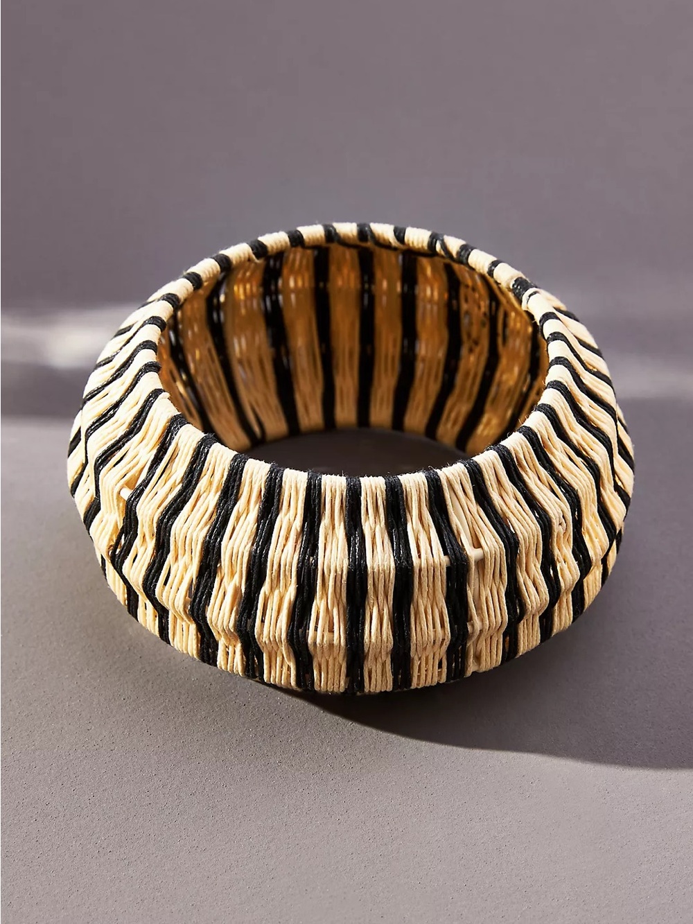 Anthropologie Black and Cream Woven Stripe Bracelet